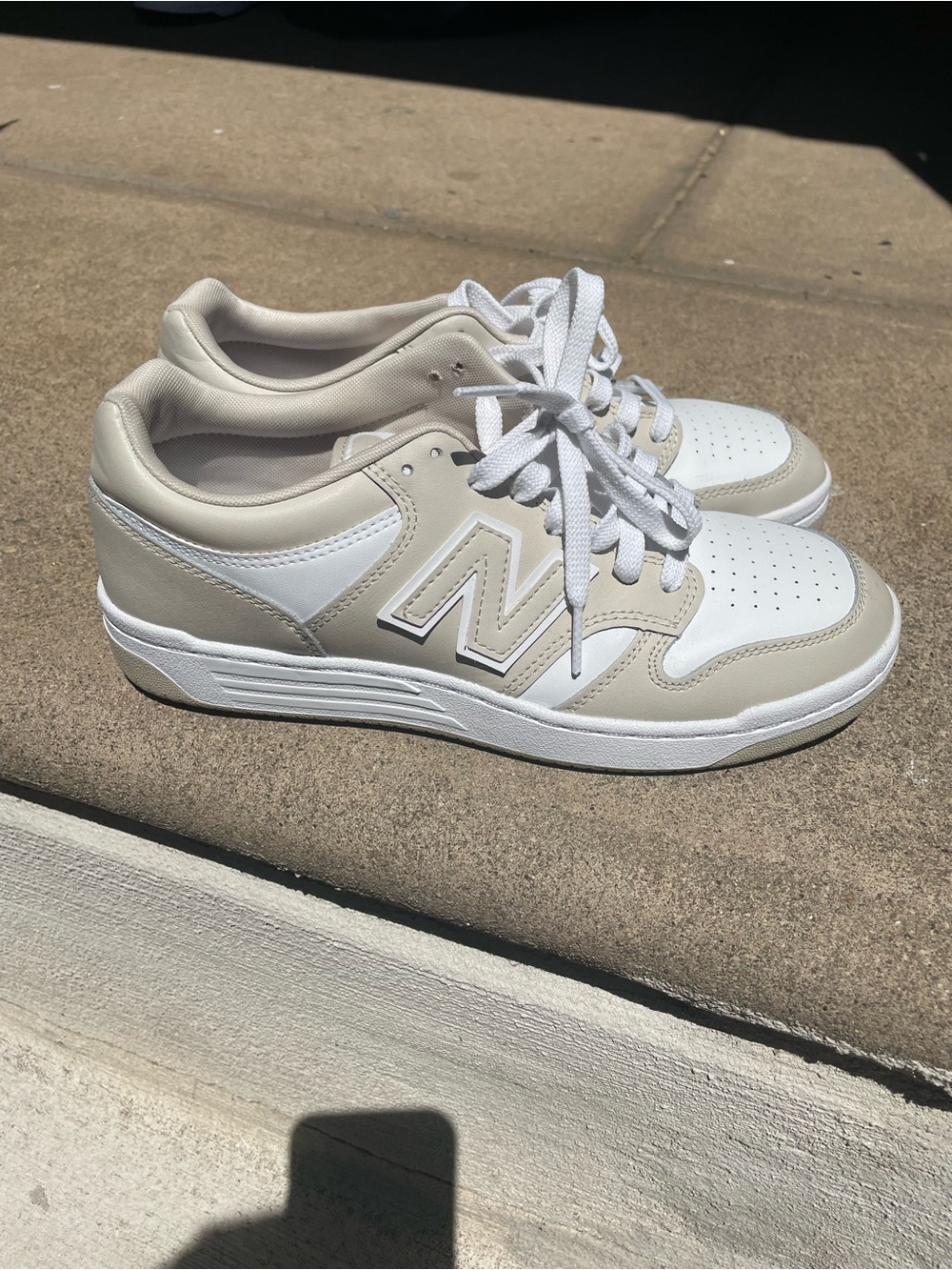 New Balance 480 White and Cream Low-Top Sneakers